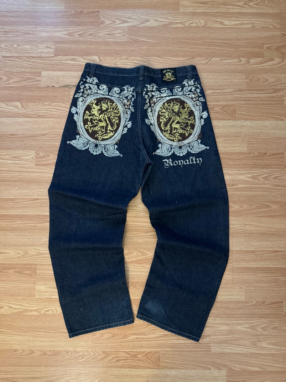 Y2K Royalty Embroidered Dark Blue Men's Baggy Jeans